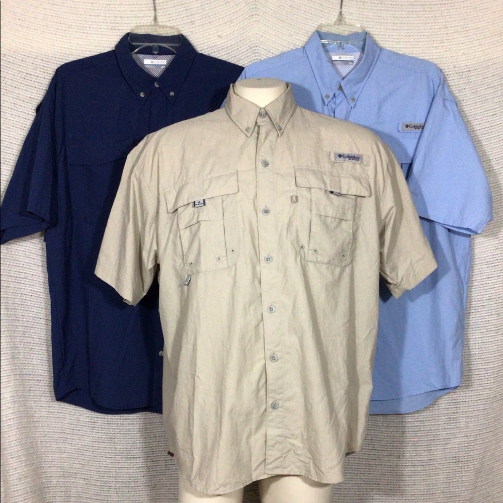 3 Mens Columbia Omni Shade Shirts Medium, Short Sleeve BUNDLE